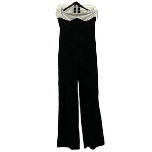Cider women’s black white velvet  halter long floral dark academia overalls. S